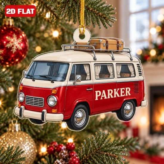 Picture of Personalized Camper Van Christmas Ornament, Custom Name Retro Van Gift, Van Life Ornament, Road Trip Keepsake, 2D Flat Holiday Decor 2026