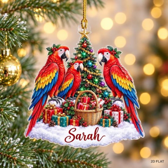 Picture of Personalized Macaw Christmas Ornament, Custom Name Parrot Ornament, Scarlet Macaw Gift, Bird Lover Christmas Keepsake, 2D Flat Xmas Decor