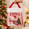 Picture of Personalized Snowman Christmas Reticule Bag, Custom Name Kids Holiday Gift Bag, Cute Pink Christmas Treat Bag, Christmas Eve Candy Bag