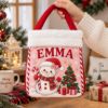 Picture of Personalized Snowman Christmas Reticule Bag, Custom Name Kids Holiday Gift Bag, Cute Pink Christmas Treat Bag, Christmas Eve Candy Bag