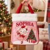 Picture of Personalized Christmas Bunny Reticule Bag, Custom Name Kids Holiday Gift Bag, Cute Rabbit Christmas Treat Bag, Pink Christmas Candy Bag