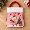 Picture of Personalized Christmas Bunny Reticule Bag, Custom Name Kids Holiday Gift Bag, Cute Rabbit Christmas Treat Bag, Pink Christmas Candy Bag