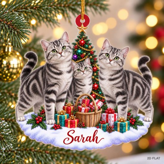 Picture of Personalized Silver Tabby Cat Christmas Ornament, Custom Name Cat Ornament, Cat Mom Gift, Tabby Cat Lover Gift, 2D Flat Christmas Keepsake