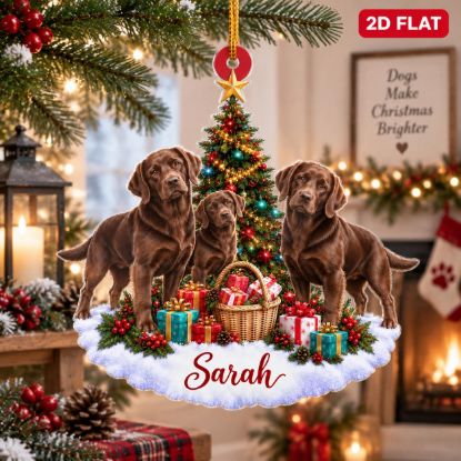 Picture of Personalized Chocolate Lab Christmas Ornament, Custom Name Labrador Retriever Ornament, Dog Lover Gift, Dog Mom Gift, 2D Flat Keepsake
