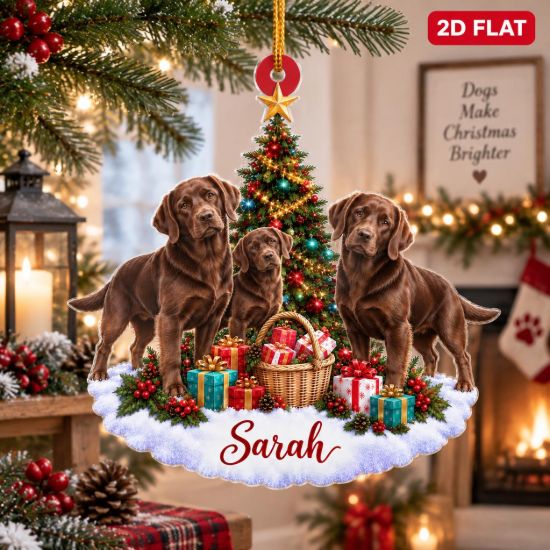 Picture of Personalized Chocolate Lab Christmas Ornament, Custom Name Labrador Retriever Ornament, Dog Lover Gift, Dog Mom Gift, 2D Flat Keepsake