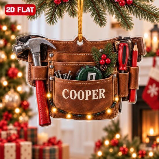 Picture of Personalized Carpenter Christmas Ornament, Custom Name Tool Belt Ornament, Handyman Gift, Woodworker Christmas Gift, 2D Flat Keepsake