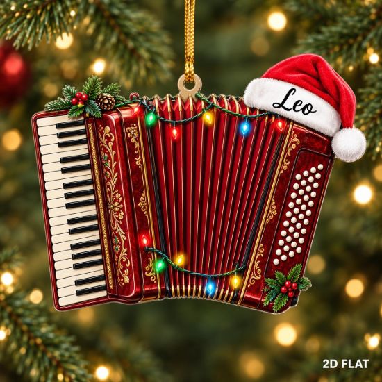 Picture of Personalized Accordion Christmas Ornament, Custom Name Accordion Player Gift, Musician Christmas Ornament, 2D Flat Xmas Holiday Keepsake