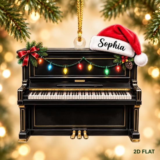 Picture of Personalized Piano Christmas Ornament, Custom Name Pianist Gift, Piano Player Ornament, Music Teacher Gift, 2D Flat Holiday Keepsake Gift