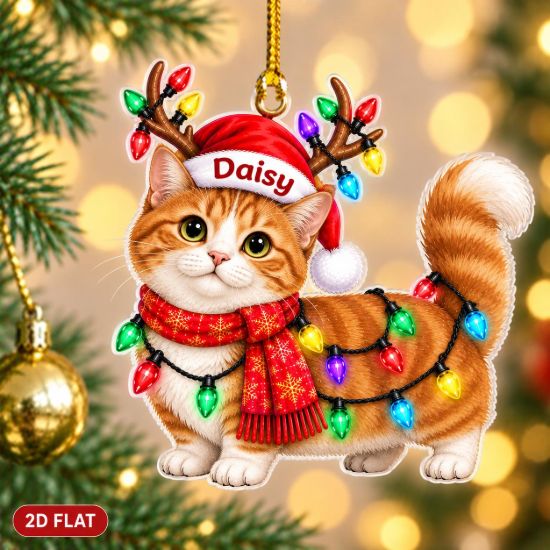 Picture of Personalized Cat Christmas Ornament, Custom Pet Name Ornament, Orange Tabby Cat Gift, 2D Flat Pet Christmas Decor, Cat Lover Keepsake Gift