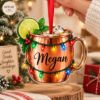 Picture of Personalized Moscow Mule Christmas Ornament, Custom Name Copper Mug Ornament, Cocktail Lover Gift, 2D Flat Holiday Bar Decor, Xmas Keepsake