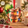 Picture of Personalized Moscow Mule Christmas Ornament, Custom Name Copper Mug Ornament, Cocktail Lover Gift, 2D Flat Holiday Bar Decor, Xmas Keepsake