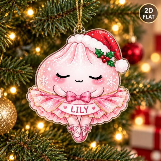 Picture of Personalized Ballerina Dumbling Christmas Ornament, Custom Ballet Dancer Ornament, Pink Dance Gift Girl, 2D Flat Christmas Holiday Keepsake