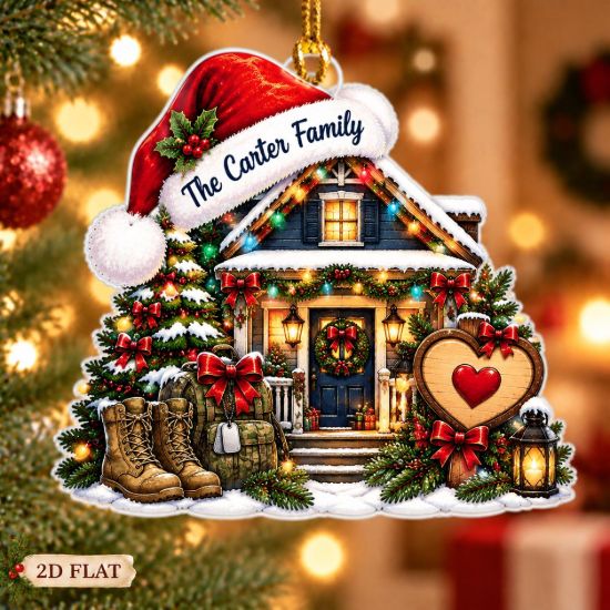 Picture of Personalized Military Family Christmas Ornament, Custom Family Name Ornament, Veteran Deployment Gift, 2D Flat Christmas Holiday Keepsake