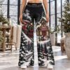 Picture of Personalized Christmas Wide Leg Pants, Custom Name Winter Train Pants, Women’s Holiday Palazzo Pants, Snowy Christmas Gift For Her