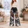 Picture of Personalized Christmas Wide Leg Pants, Custom Name Winter Train Pants, Women’s Holiday Palazzo Pants, Snowy Christmas Gift For Her