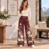 Picture of Personalized Book Lover Wide Leg Pants, Custom Name Floral Reading Pants, Bookish Gift for Her, Botanical High Waist Pants, Reader Gift