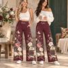 Picture of Personalized Book Lover Wide Leg Pants, Custom Name Floral Reading Pants, Bookish Gift for Her, Botanical High Waist Pants, Reader Gift
