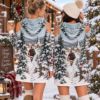 Picture of Personalized Santa Christmas Hoodie Dress, Custom Cold Shoulder Winter Dress, Santa Snowy Village Holiday Hoodie, Christmas Gift for Her