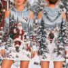 Picture of Personalized Santa Christmas Hoodie Dress, Custom Cold Shoulder Winter Dress, Santa Snowy Village Holiday Hoodie, Christmas Gift for Her