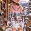 Picture of Personalized Pink Snowman Christmas Hoodie Dress, Custom Name Cold Shoulder Dress, Christmas Tree Winter Hoodie, Holiday Gift for Her