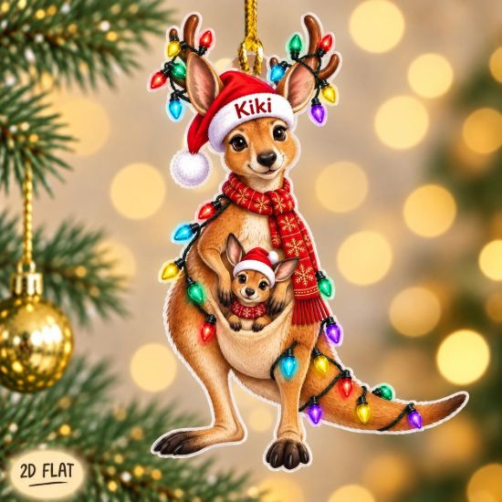 Picture of Personalized Kangaroo Christmas Ornament, Custom Name Kangaroo Mom & Baby Ornament, Australian Animal Gift, 2D Flat Holiday Keepsake 2026