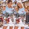 Picture of Personalized Snowman Christmas Hoodie Dress, Custom Name Cold Shoulder Winter Dress, Christmas Tree Farm Snow Hoodie, Women Holiday Outfit