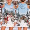 Picture of Personalized Snowman Christmas Hoodie Dress, Custom Name Cold Shoulder Winter Dress, Christmas Tree Farm Snow Hoodie, Women Holiday Outfit