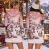 Picture of Personalized Pink Snowman Christmas Hoodie Dress, Custom Name Cold Shoulder Winter Dress, Snowy Holiday Hoodie, Christmas Gift for Her