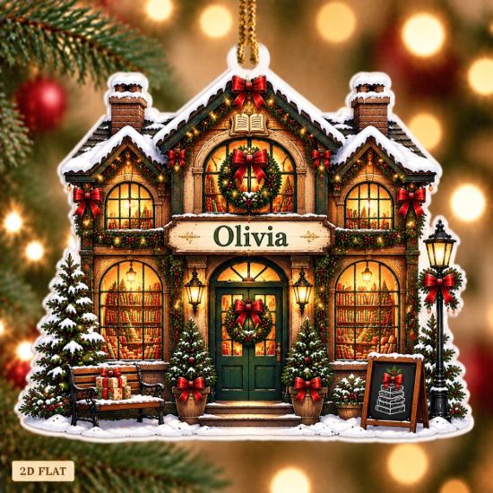 Picture of Personalized Book Lover Christmas Ornament, Custom Name Library Ornament, Bookstore Holiday Decor, Reader Gift, 2D Flat Christmas Keepsake
