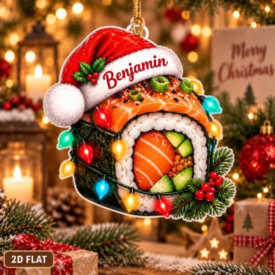 Picture of Personalized Sushi Christmas Ornament, Custom Name Sushi Roll Ornament, Food Lover Gift, Japanese Food Christmas Decor, 2D Flat Keepsake