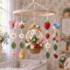 Picture of Bunny Garden Baby Mobile, Felt Crib Mobile with Strawberry Flowers and Butterfly, Handmade Nursery Decor, Baby Girl Room Hanging,Shower Gift