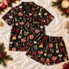 Picture of Custom Name Adult Christmas Pajama Set, Women’s Black Satin Holiday PJs, Champagne Cocktail Long Sleeve Sleepwear, Xmas Gift for Her