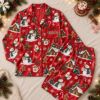 Picture of Custom Name Adult Christmas Pajama Set, Women’s Red Satin Snowman PJs, Short Sleeve Holiday Sleepwear, Festive Gift for Her Christmas Shirt