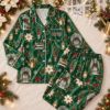 Picture of Personalized Christmas Satin Pajama Set, Green Holiday Garden PJs, Custom Name Women’s Short Sleeve Sleepwear Gift, Gift for Her Christmas