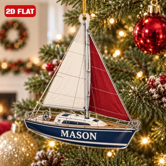 Picture of Personalized Sailboat Ornament, Custom Name Sailing Christmas Ornament, Sailor Gift, Boat Lover Gift, Nautical 2D Flat Christmas Decor 2026