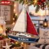 Picture of Personalized Sailboat Ornament, Custom Name Sailing Christmas Ornament, Sailor Gift, Boat Lover Gift, Nautical 2D Flat Christmas Decor 2026