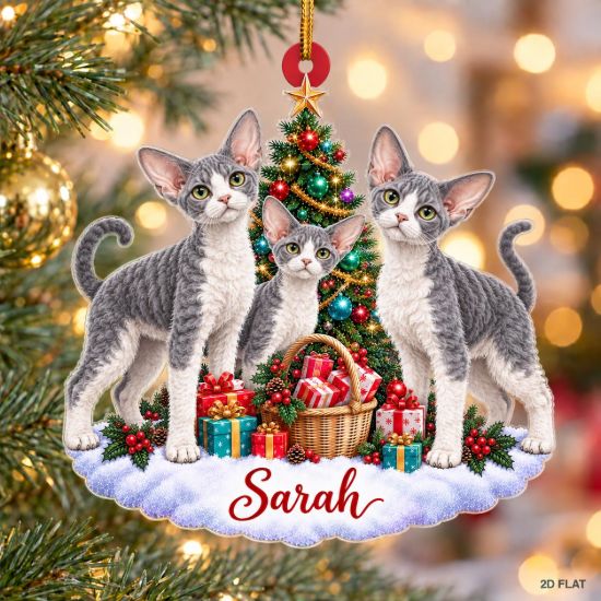 Picture of Personalized Devon Rex Cat Ornament, Custom Cat Name Christmas Ornament, Curly Hair Cat Gift, Cat Lover Keepsake, 2D Flat Christmas Decor