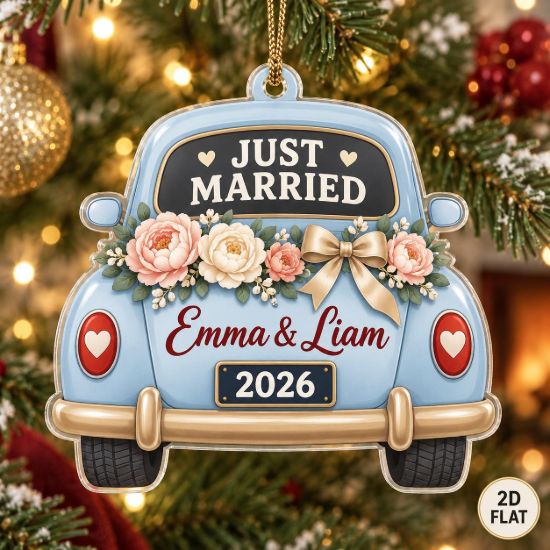 Picture of Personalized Just Married Ornament, Custom Wedding Car Christmas Ornament, Newlywed Couple Gift, First Christmas Married, 2D Flat Decor 2026