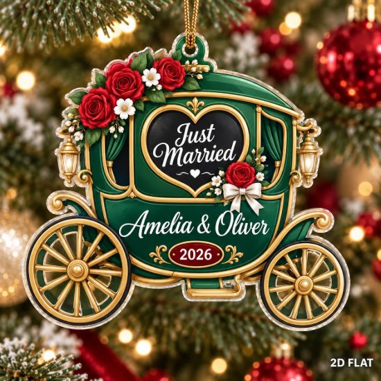 Picture of Personalized Just Married Ornament, Custom Couple Names Wedding Ornament, Wedding Carriage Gift, Newlywed Christmas Keepsake Gift 2026