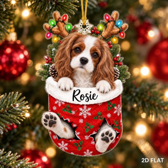 Picture of Personalized Cavalier King Charles Spaniel Ornament, Custom Dog Name Christmas Ornament, Cavalier Puppy Gift, Pet Stocking 2D Flat Decor
