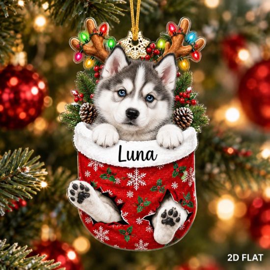 Picture of Personalized Husky Ornament, Custom Dog Name Christmas Ornament, Siberian Husky Puppy Gift, Pet Stocking Keepsake, 2D Flat Christmas Decor