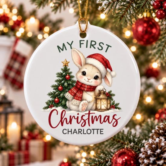 Picture of Personalized Bunny First Christmas Ornament, Custom Baby Name Christmas Gift, Rabbit Ornament, My First Christmas Keepsake, Nursery Gift