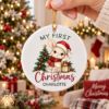 Picture of Personalized Bunny First Christmas Ornament, Custom Baby Name Christmas Gift, Rabbit Ornament, My First Christmas Keepsake, Nursery Gift