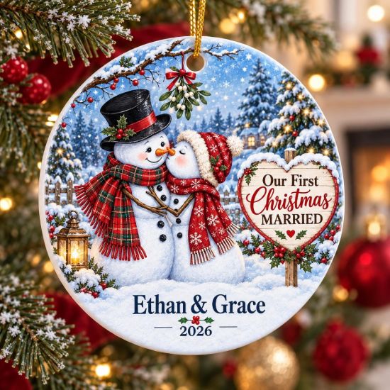 Picture of Personalized First Christmas Married Ornament, Snowman Couple Ornament, Newlywed Christmas Gift, Custom Names Wedding Keepsake Gift 2026