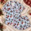 Picture of Personalized Christmas Satin Pajamas for Women, Blue Snowman Mail PJ Set, Custom Name Christmas Pajamas Set, Holiday Sleepwear Gift For Her