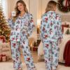 Picture of Personalized Christmas Satin Pajamas for Women, Blue Snowman Mail PJ Set, Custom Name Christmas Pajamas Set, Holiday Sleepwear Gift For Her
