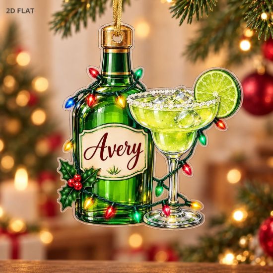 Picture of Personalized Margarita Christmas Ornament, Custom Name Tequila Lover Gift, Cocktail Ornament, Holiday Bar Decor, 2D Flat Ornament Keepsake