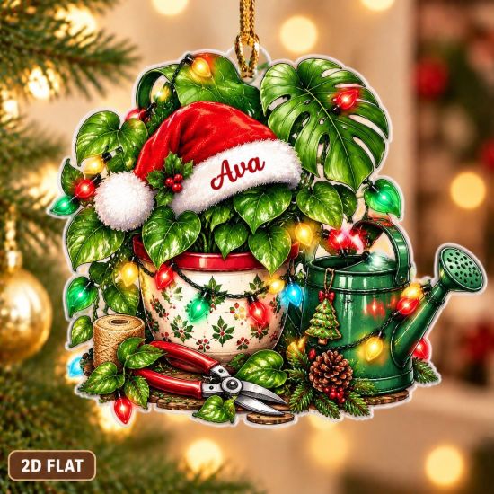 Picture of Personalized Plant Lover Christmas Ornament, Custom Name Gardener Gift, Monstera Houseplant Ornament, Gardening Holiday Keepsake 2D Flat
