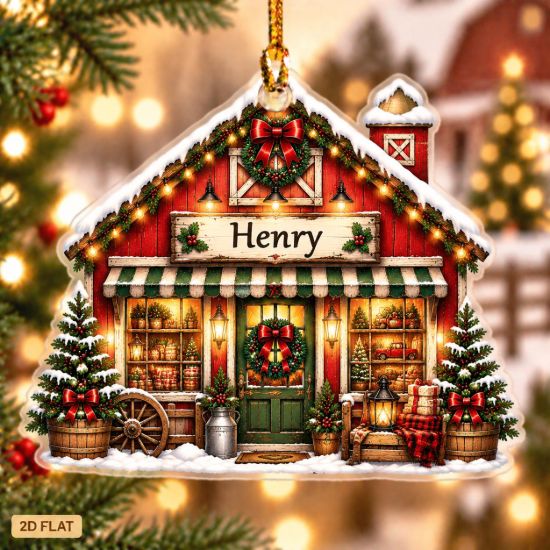 Picture of Personalized Farmhouse Christmas Ornament, Custom Name Red Barn Ornament, Rustic Country Christmas Gift, Farm Lover Keepsake 2D Flat 2026