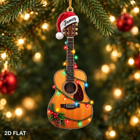 Picture of Personalized Guitar Christmas Ornament, Custom Name Acoustic Guitar Ornament, Musician Gift, Guitar Player Holiday Keepsake 2D Flat 2026